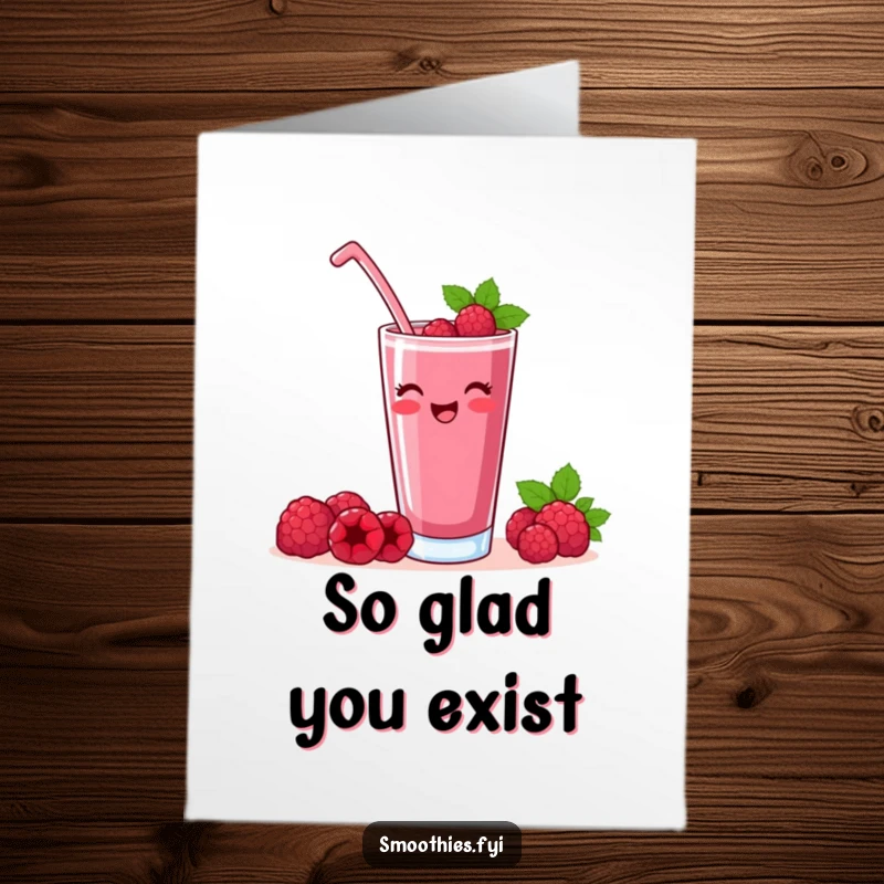 Funny Free Printable Thank You Card: A pleased raspberry smoothie raising a glass with a satisfied look, great for a downloadable thank you gift.