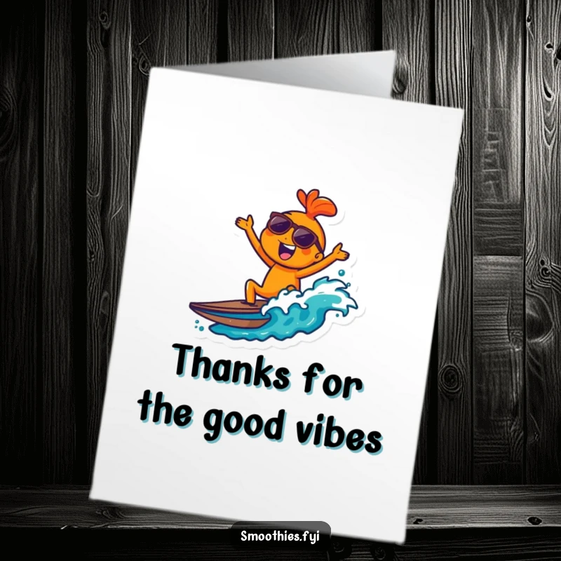 Funny Free Printable Thank You Card with a cool orange character in sunglasses surfing a wave, looking super chill.