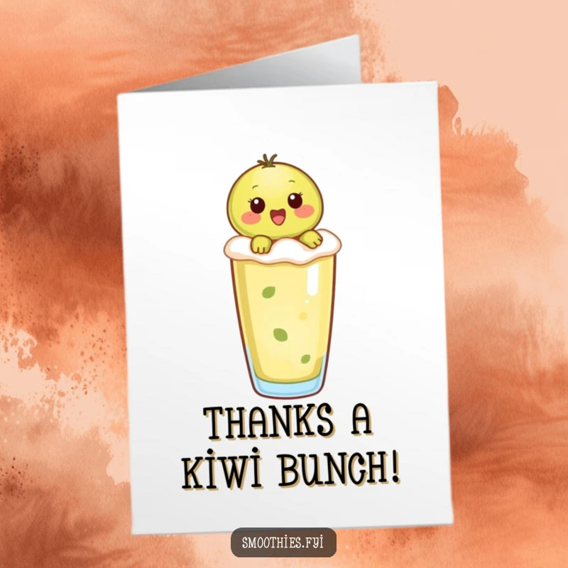 Funny Free Printable Thank You Card: Playful kiwi riding a smoothie, a sweet and comical gesture.