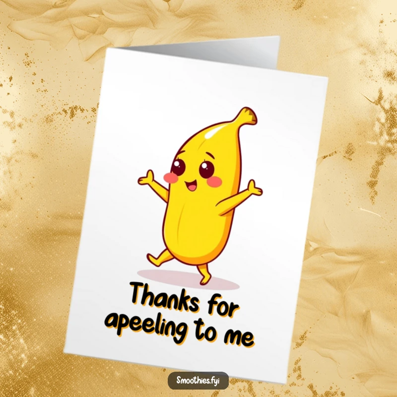 Funny Free Printable Thank You Card: A bright yellow banana character dances playfully, expressing thanks with humor and energy.