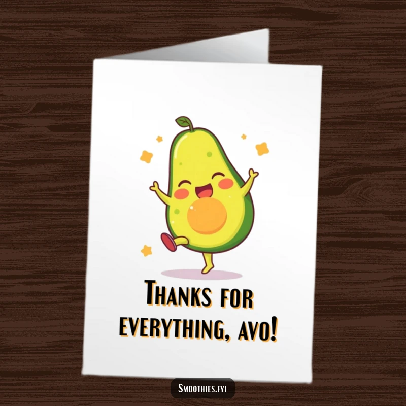 Funny Free Printable Thank You Card: Hilarious avocado doing a high kick, delivering thanks with comedic energy