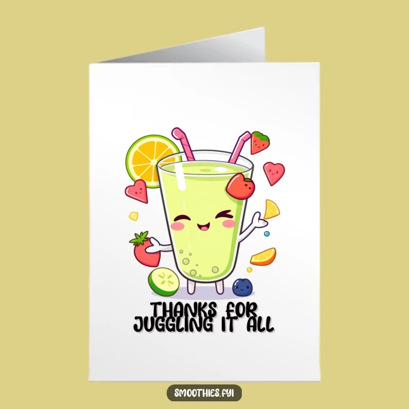 Free Printable Juggling Kawaii Smoothie Thank You Card - Funny Downloadable Gift
