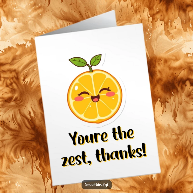 Funny Free Printable Thank You Card: a cheerful tangerine winking as it splits, a humorous way to express appreciation.