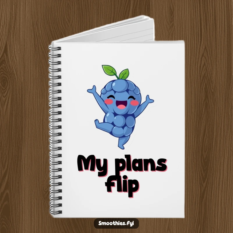 Funny notebook with a delighted blueberry doing a handstand on the cover, great for journaling or notes.