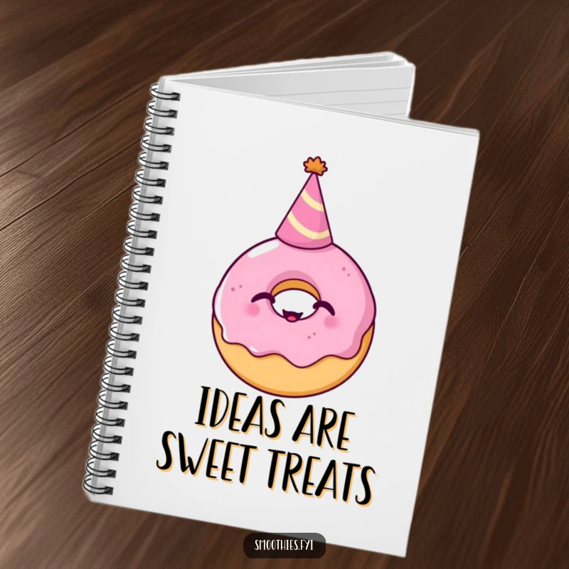 Funny Notebook: A giggling donut with a party hat inspires sweet thoughts and creative ideas, making note-taking a delightful and humorous affair.
