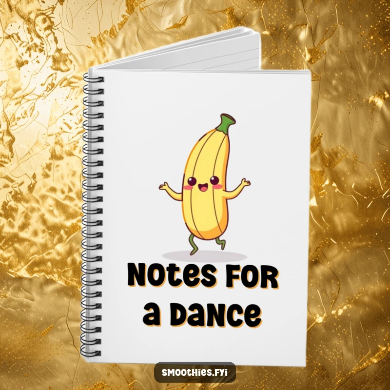 Funny Kawaii Banana Peel Notebook with a cute character dancing. Ideal for jotting down funny thoughts and notes.