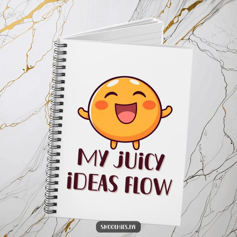 Funny notebook with a round, happy orange character laughing boisterously, ideal for jotting down notes with a touch of infectious humor.