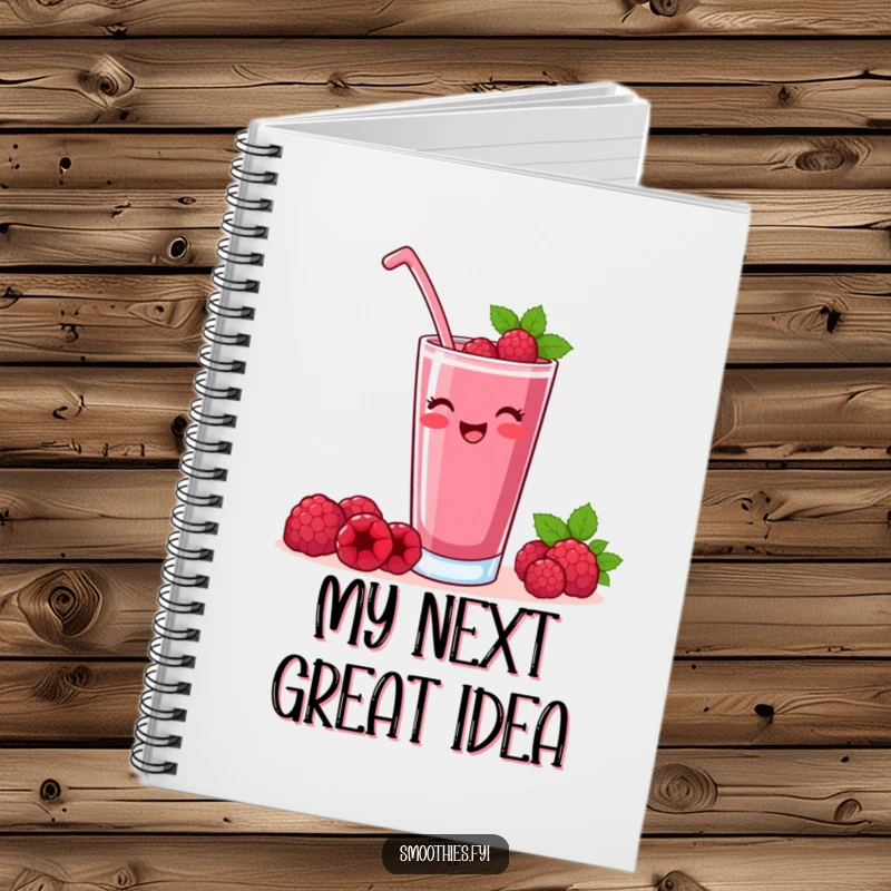 Funny raspberry smoothie notebook featuring a contented character raising a glass, great for planning notes.