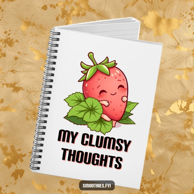 Funny Kawaii Strawberry Notebook with a cute character tripping. Ideal for jotting down sweet thoughts and ideas.