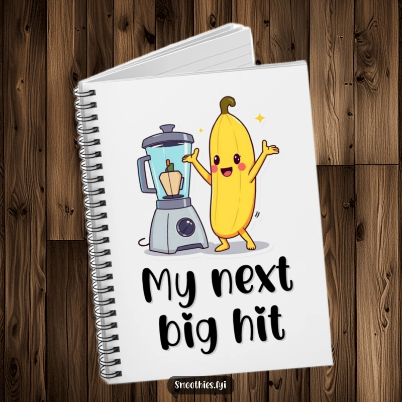 Funny banana character in a dramatic disco pose, featured on a notebook cover for fun.
