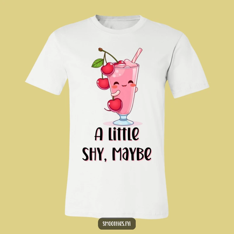 Funny Shy Cherry Smoothie T-Shirt - Blushing Character Apparel