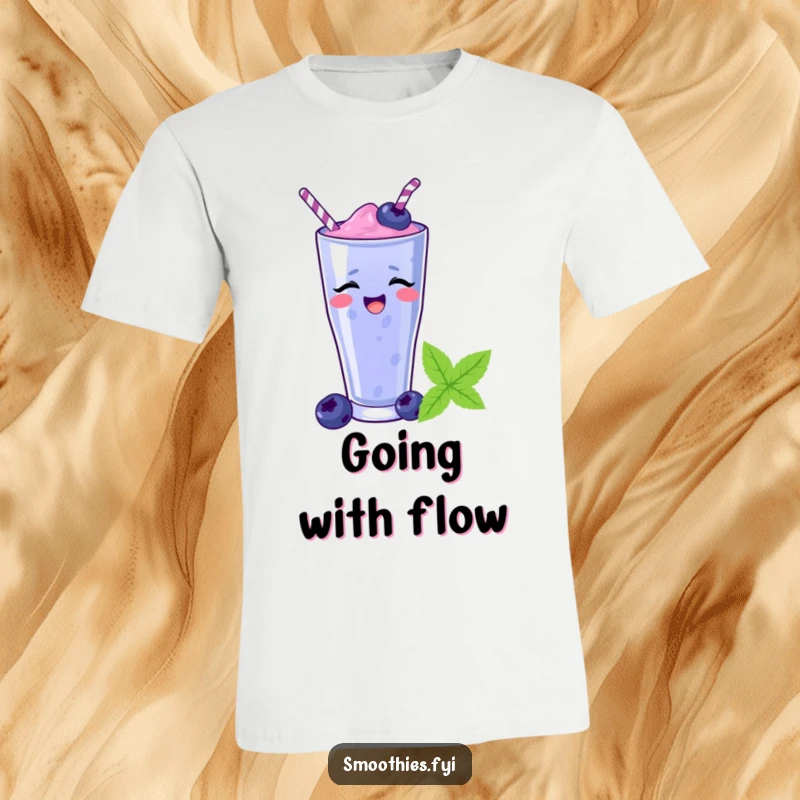 Funny blueberry smoothie sliding down a straw depicted on a t-shirt, evoking laughter and joy. A great funny gift.