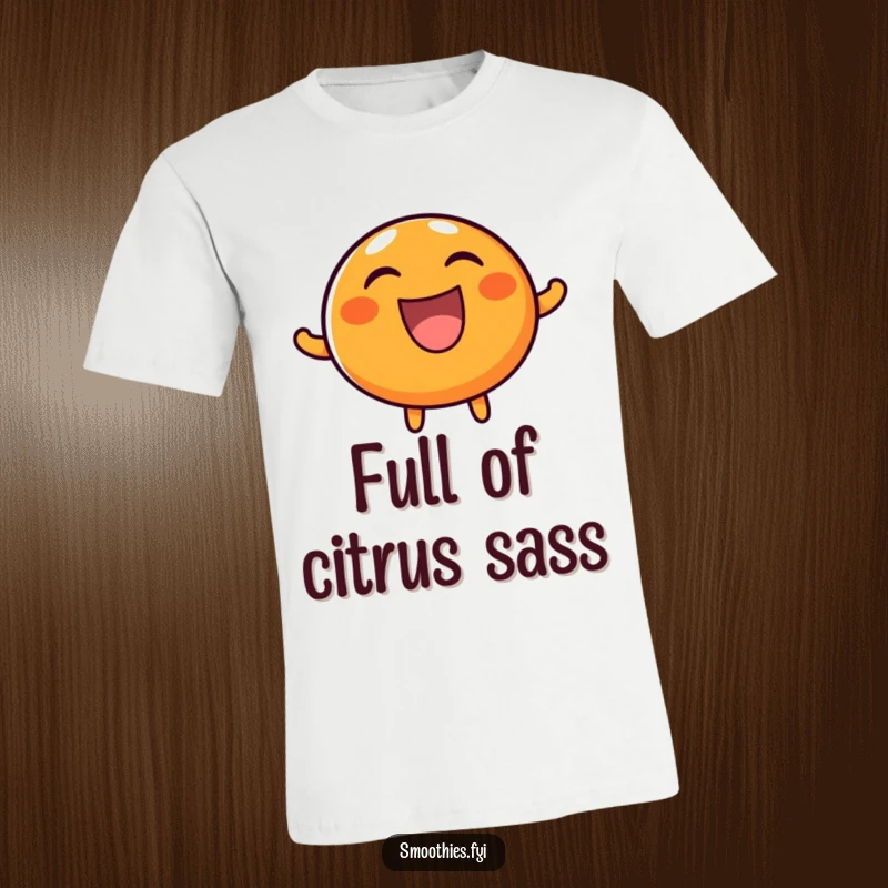 Funny t-shirt depicting a round, happy orange character laughing heartily, designed for those who exude positivity and love to share their joy.