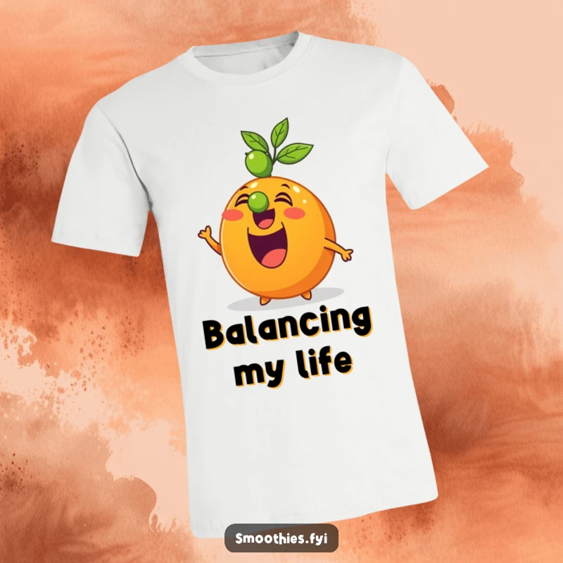 Funny t-shirt featuring an excited orange character balancing a lime on its nose, showcasing impressive citrus coordination.