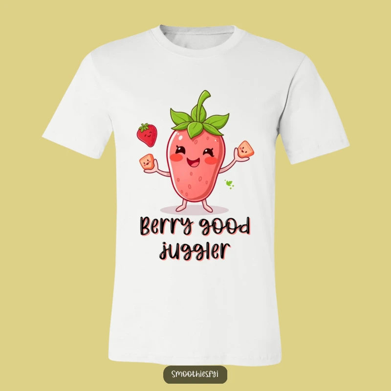 Funny Strawberry Smoothie Juggling T-Shirt - Fruity Character Fun Tee Funny Gift