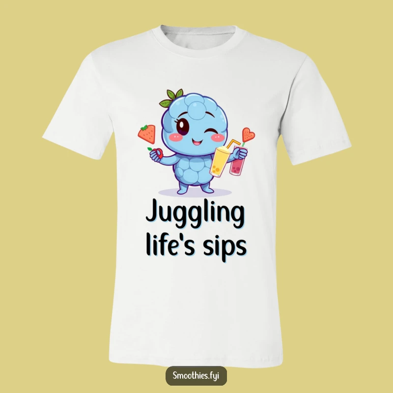 Funny Winking Blueberry Juggling T-Shirt: Wear Your Smoothie Skills with Pride