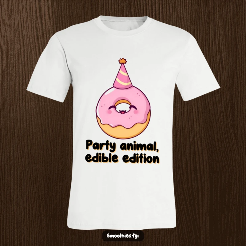 Funny T-Shirt: A cheerful donut adorned with a tiny party hat emits a contagious giggle, embodying pure, unadulterated dessert-themed delight.
