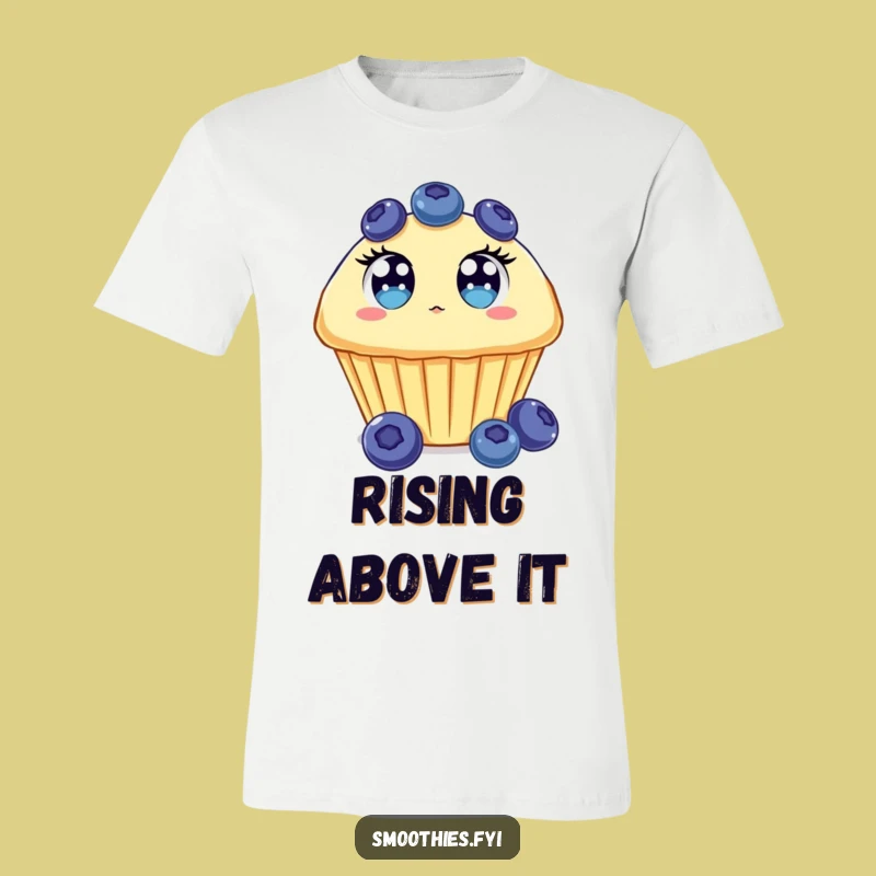 Funny Muffin T-Shirt: Surprised Blueberry Muffin Floating, Hilarious Graphic Tee