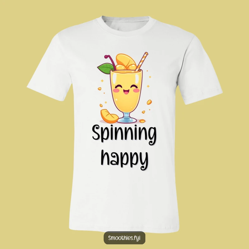 Funny Whimsical Mango Smoothie T-Shirt: Delightful Spinning Motion Tee