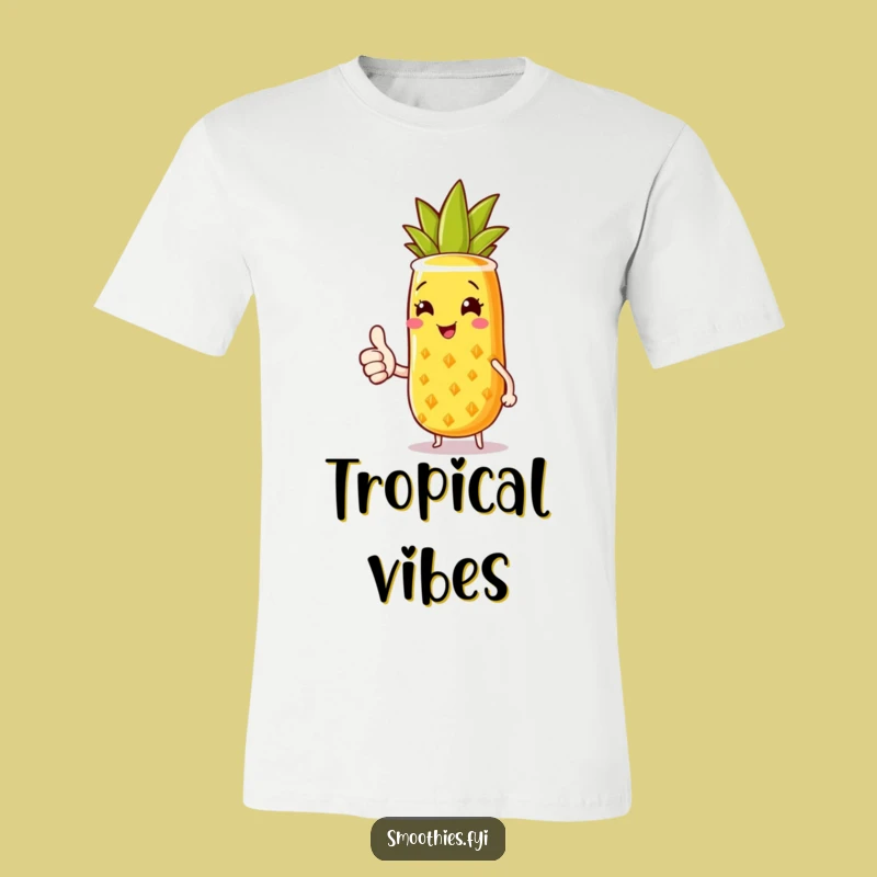Funny Joyful Pineapple Smoothie T-Shirt: Sunny Thumbs Up Tropical Tee