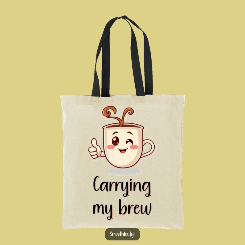 Funny Coffee Thumbs Up Tote Bag - Steaming Character Bag for Daily Approval