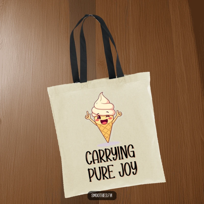 Funny Tote Bag: A happy ice cream cone performs a jubilant victory dance, a fun and practical accessory.