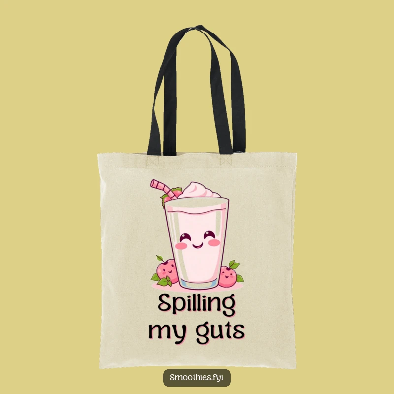 Funny Kawaii Smoothie Tipping Over Tote Bag - Whimsical Smoothie Lover Funny Gift