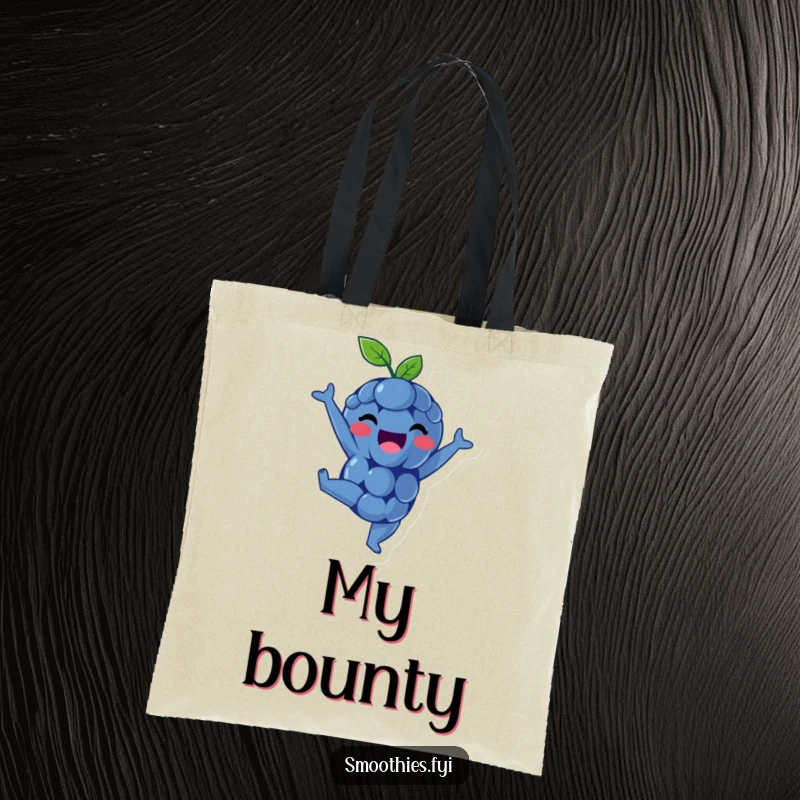 Funny tote bag showcasing a happy blueberry doing a handstand, perfect for groceries or shopping.
