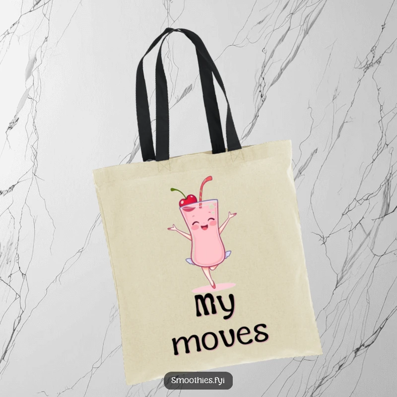 Funny Cherry Smoothie Ballet Tote Bag: A delighted cherry smoothie in a graceful ballet pose, perfect for carrying humor.