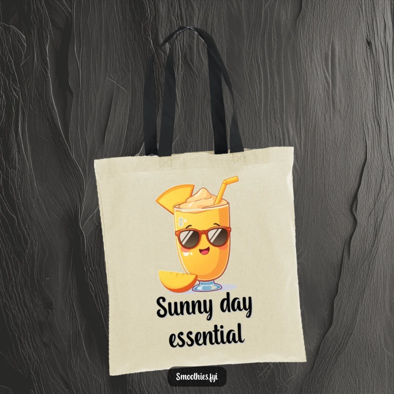Funny mango smoothie wearing sunglasses on a tote bag, showcasing a cool and fashionable accessory. A perfect funny gift.